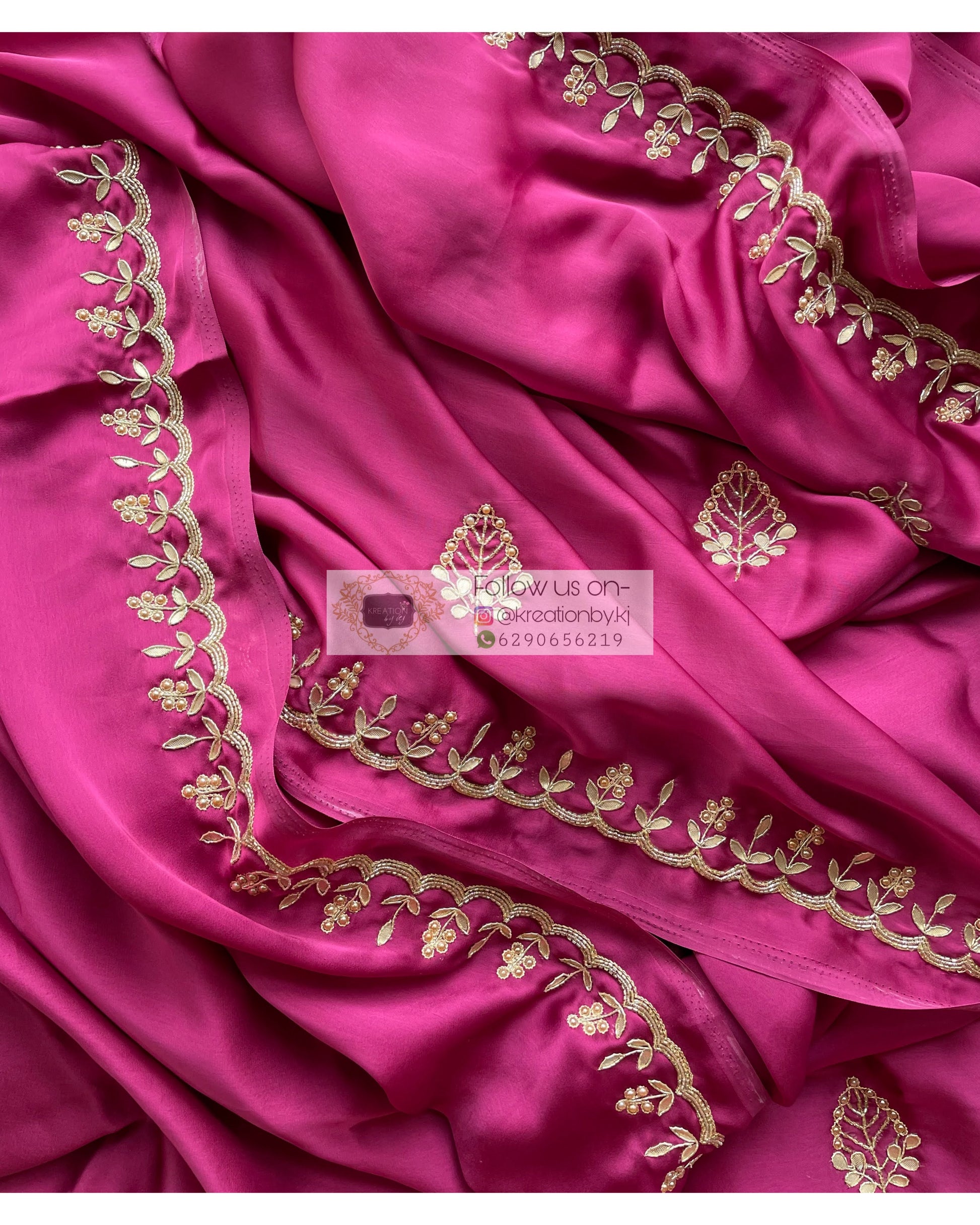 Pink Crepe Silk Saree With Gota Patti Border - kreationbykj