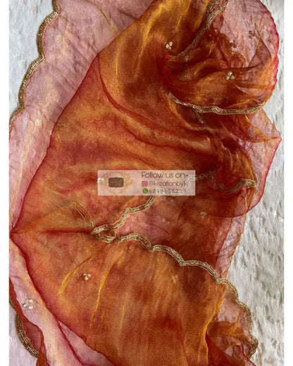 Fiery Gold Zari Tissue Dupatta with Scallops - kreationbykj