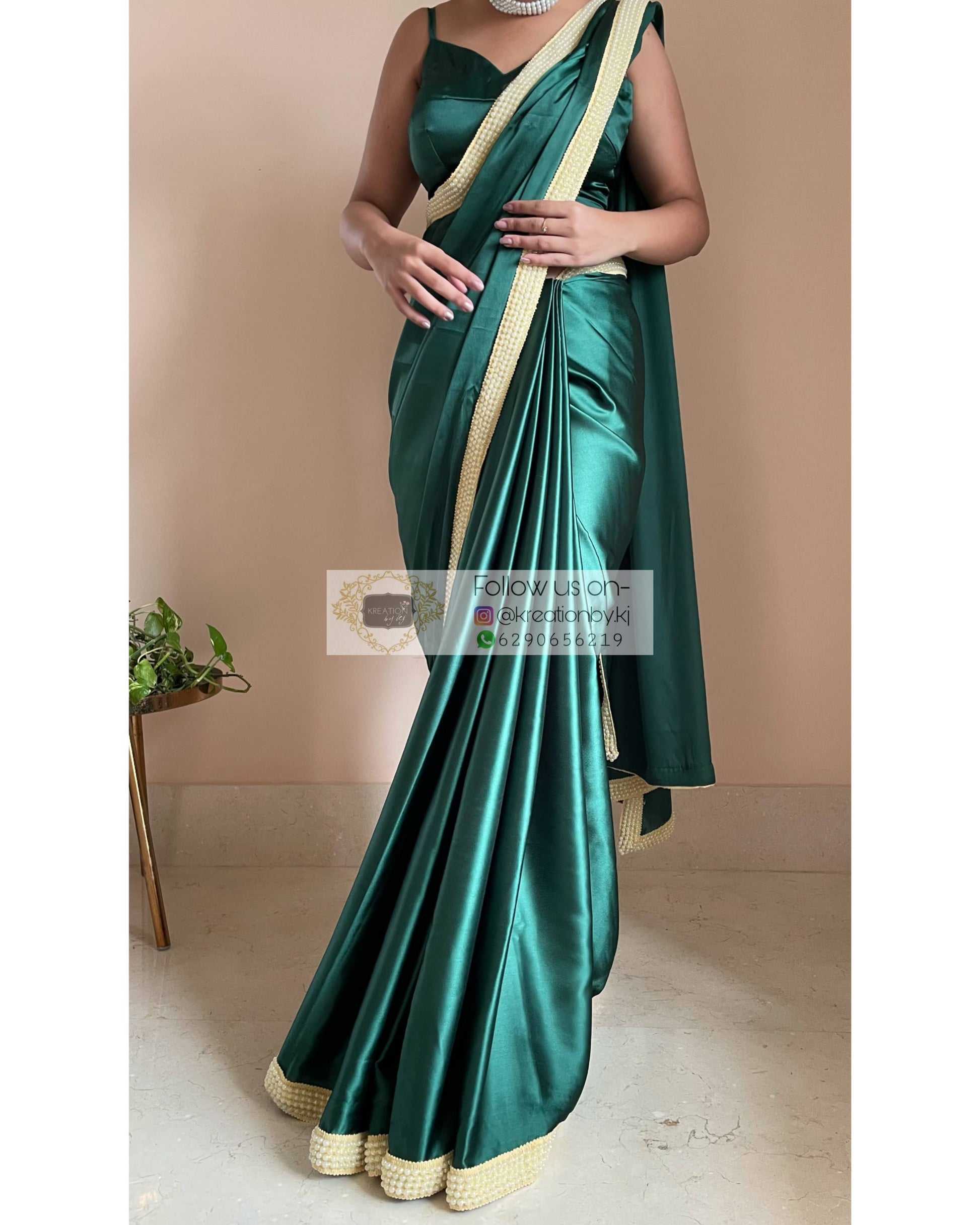 Emerald Green Mother Of Pearl Saree - kreationbykj