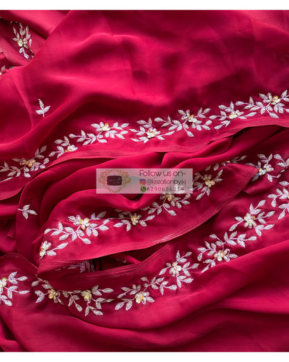 Maroon Crepe Silk Chandani Saree - kreationbykj