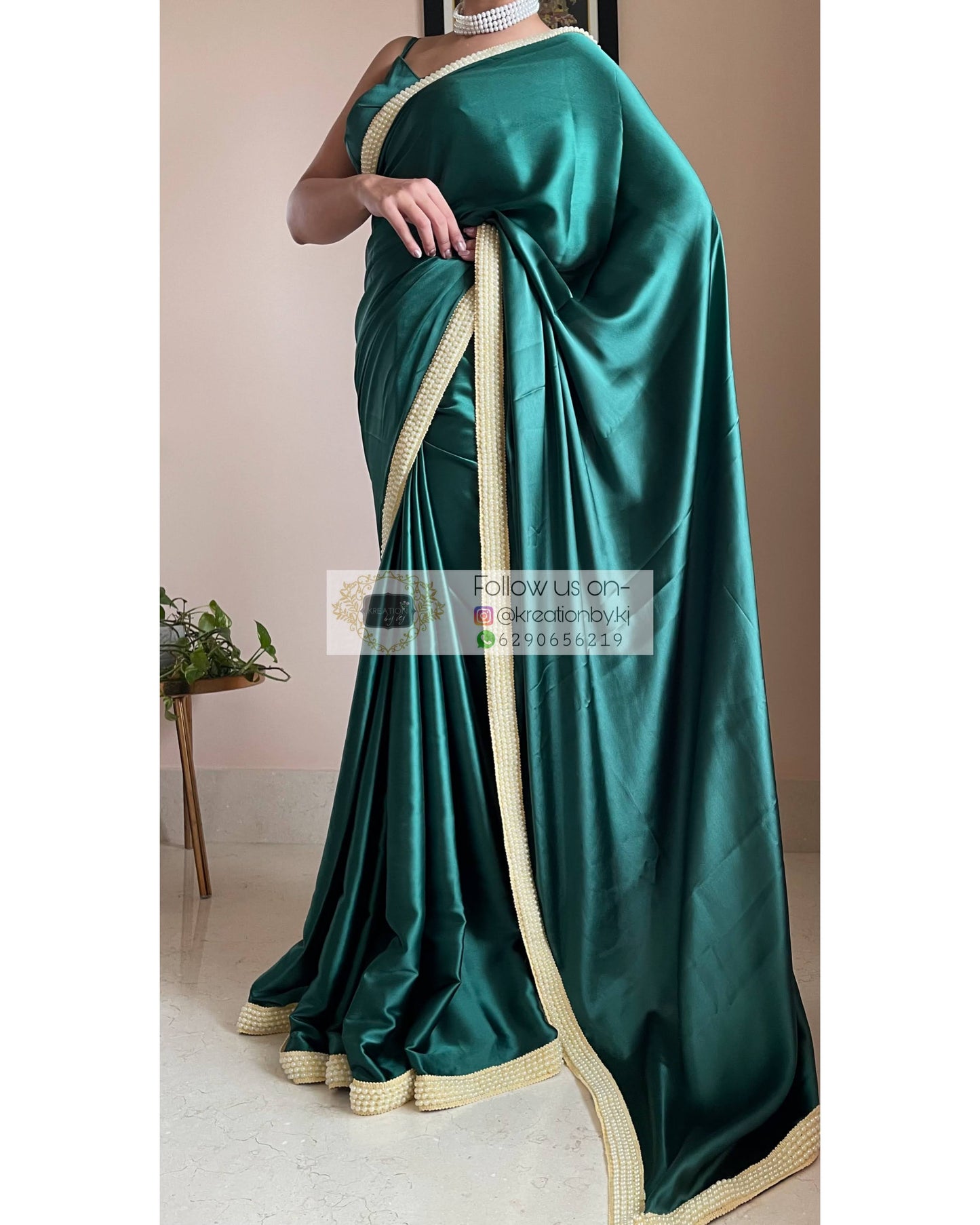 Emerald Green Mother Of Pearl Saree - kreationbykj