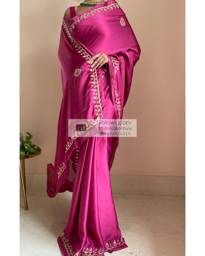 Pink Crepe Silk Saree With Gota Patti Border - kreationbykj