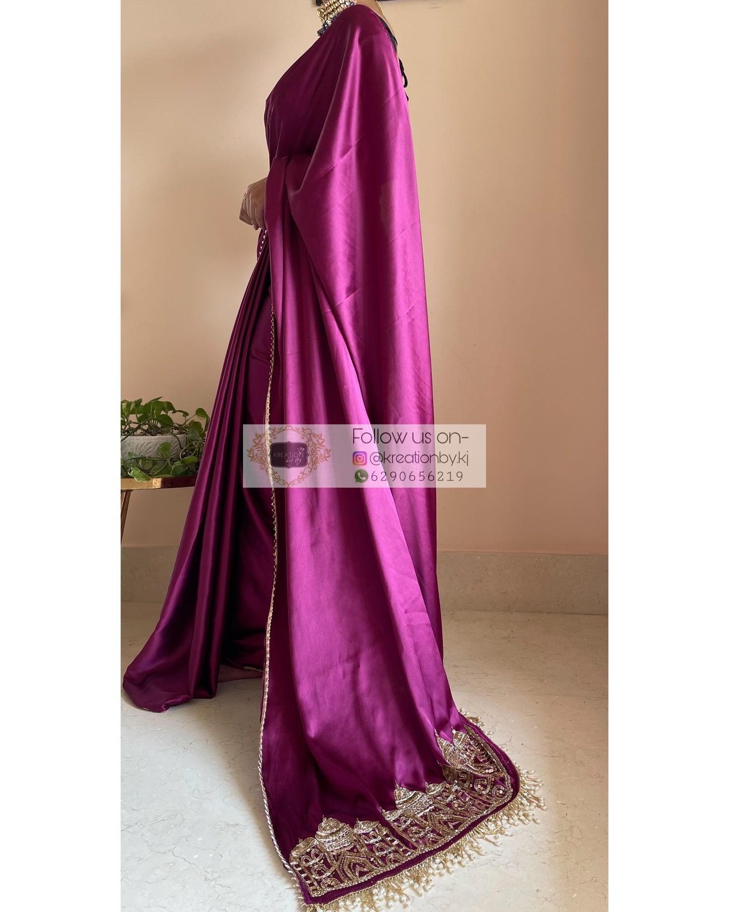 Dark Purple Satin Silk Taj Mahal Saree - kreationbykj