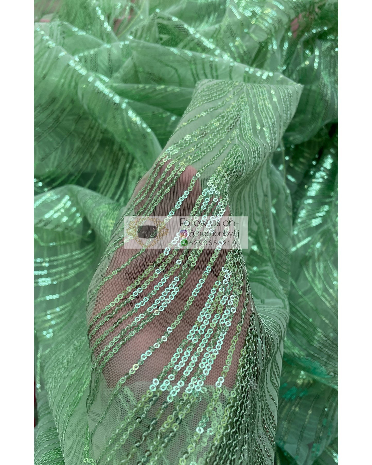 Light Green Sequins Embroidered Net Saree - kreationbykj