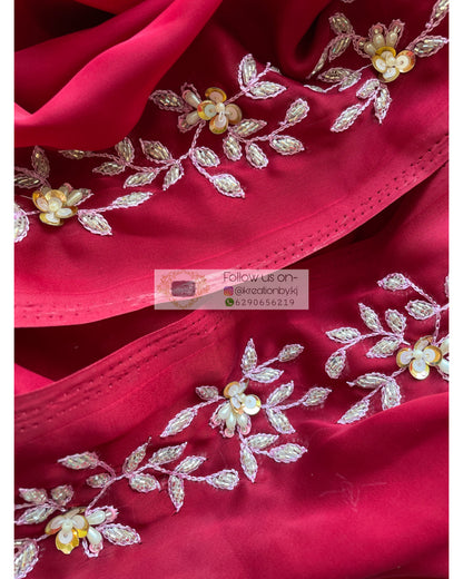 Maroon Crepe Silk Chandani Saree - kreationbykj