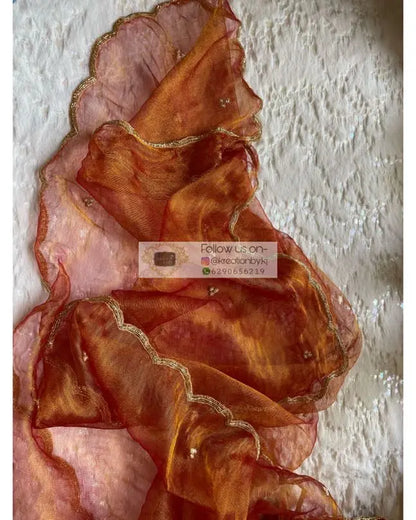 Fiery Gold Zari Tissue Dupatta with Scallops - kreationbykj