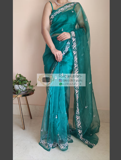 Teal Blue Chandani Saree - kreationbykj