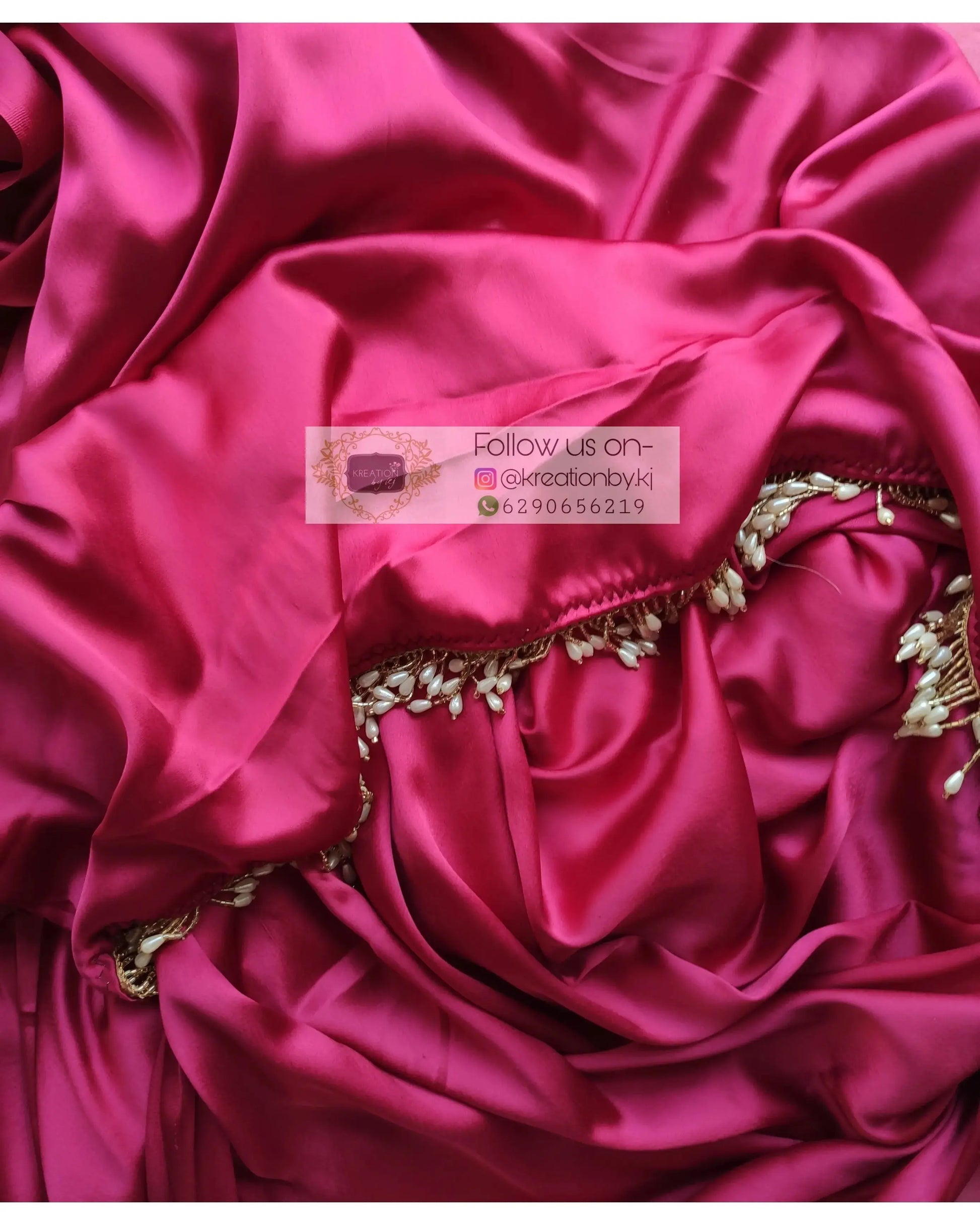 Hot Pink Satin Silk Saree With Handmade Tassels On Pallu - kreationbykj