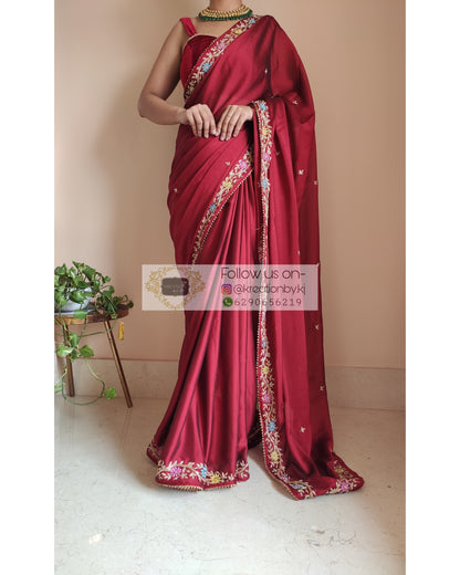 Maroon Georgette Zardozi Minakari Saree - kreationbykj