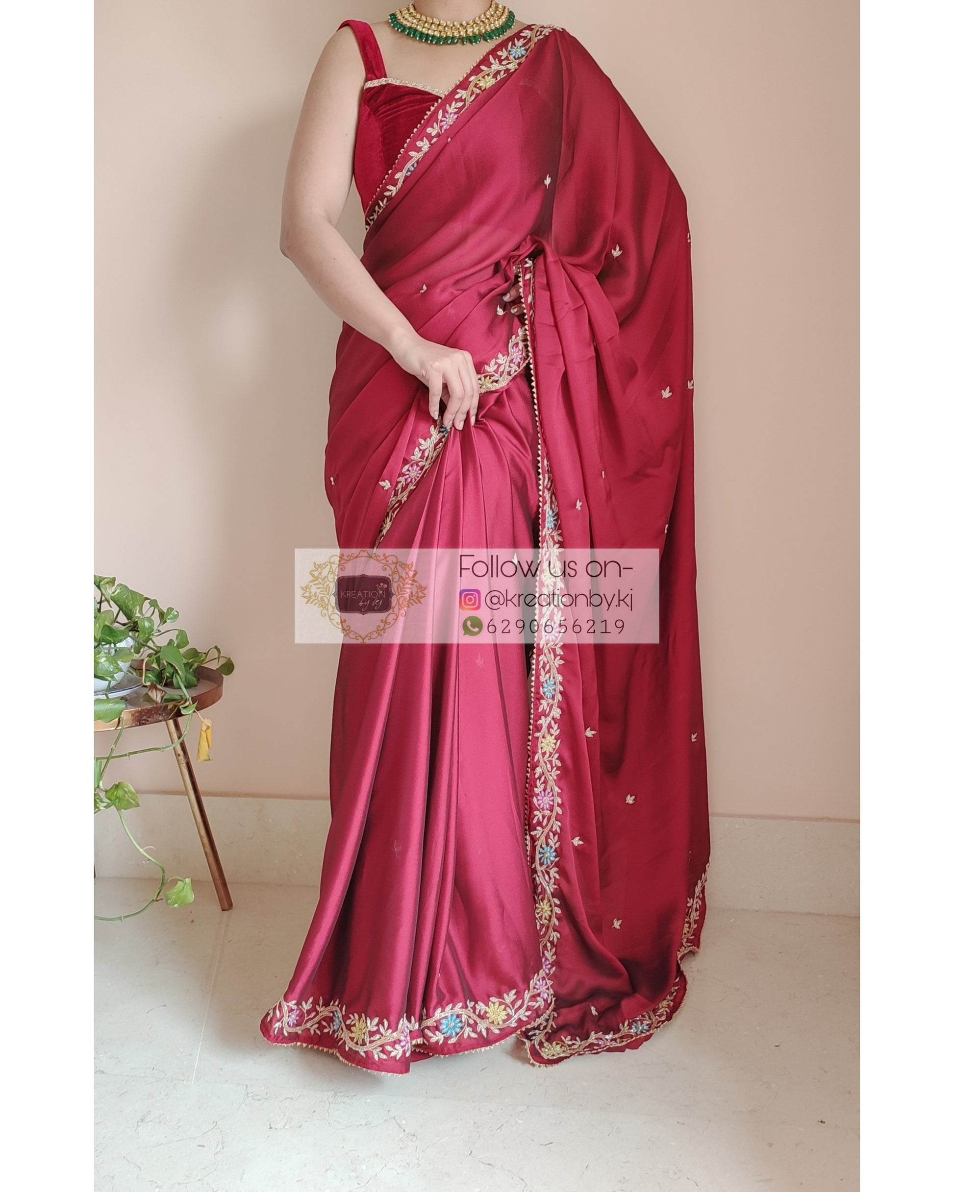 Maroon Georgette Zardozi Minakari Saree - kreationbykj