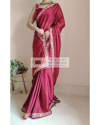 Maroon Georgette Zardozi Minakari Saree - kreationbykj