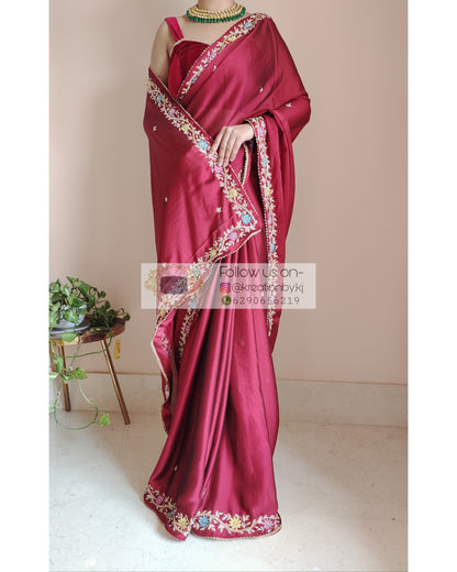 Maroon Georgette Zardozi Minakari Saree - kreationbykj