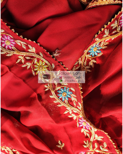 Maroon Georgette Zardozi Minakari Saree - kreationbykj