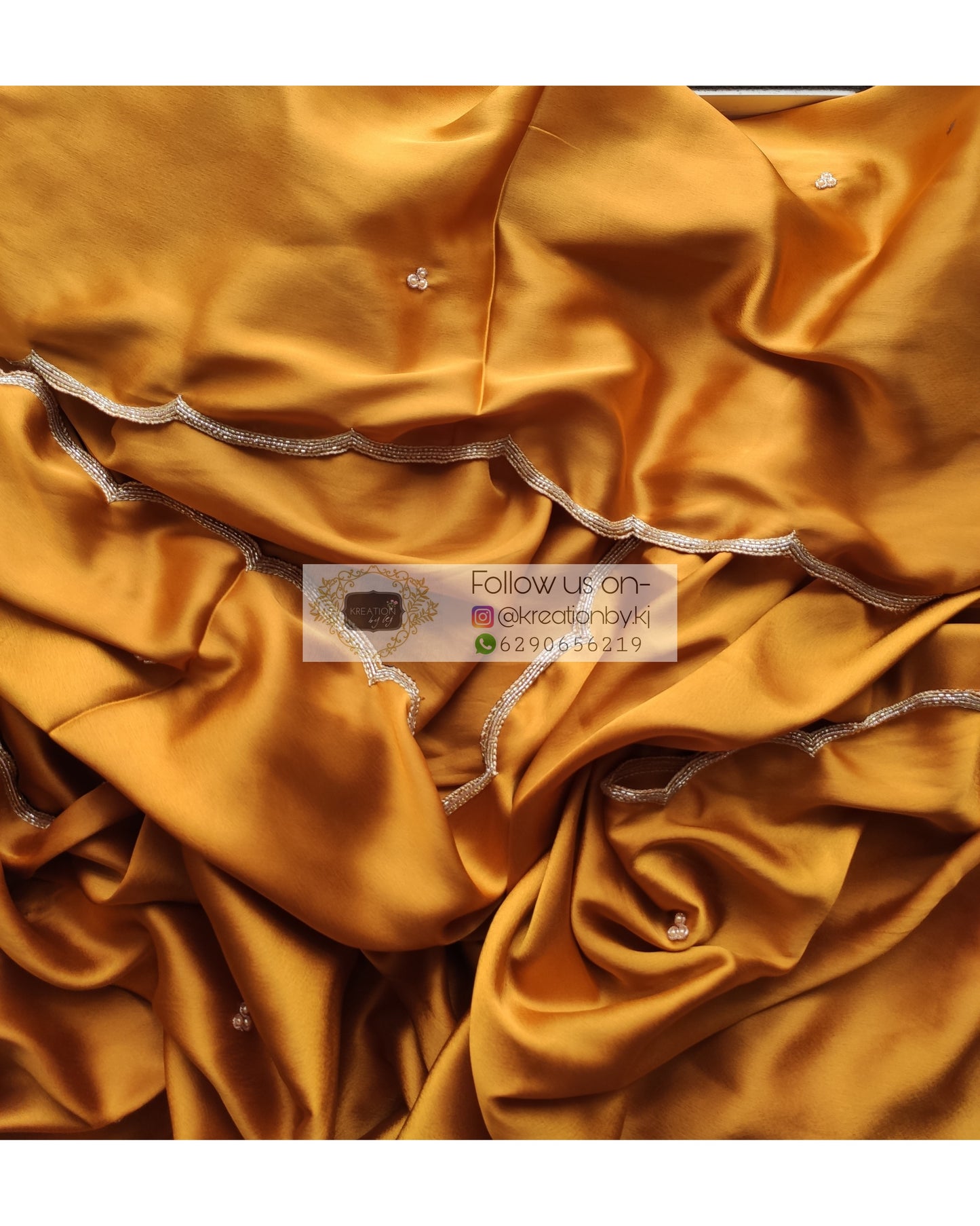 Golden Yellow Satin Silk Saree With Handembroidered Scalloping - kreationbykj