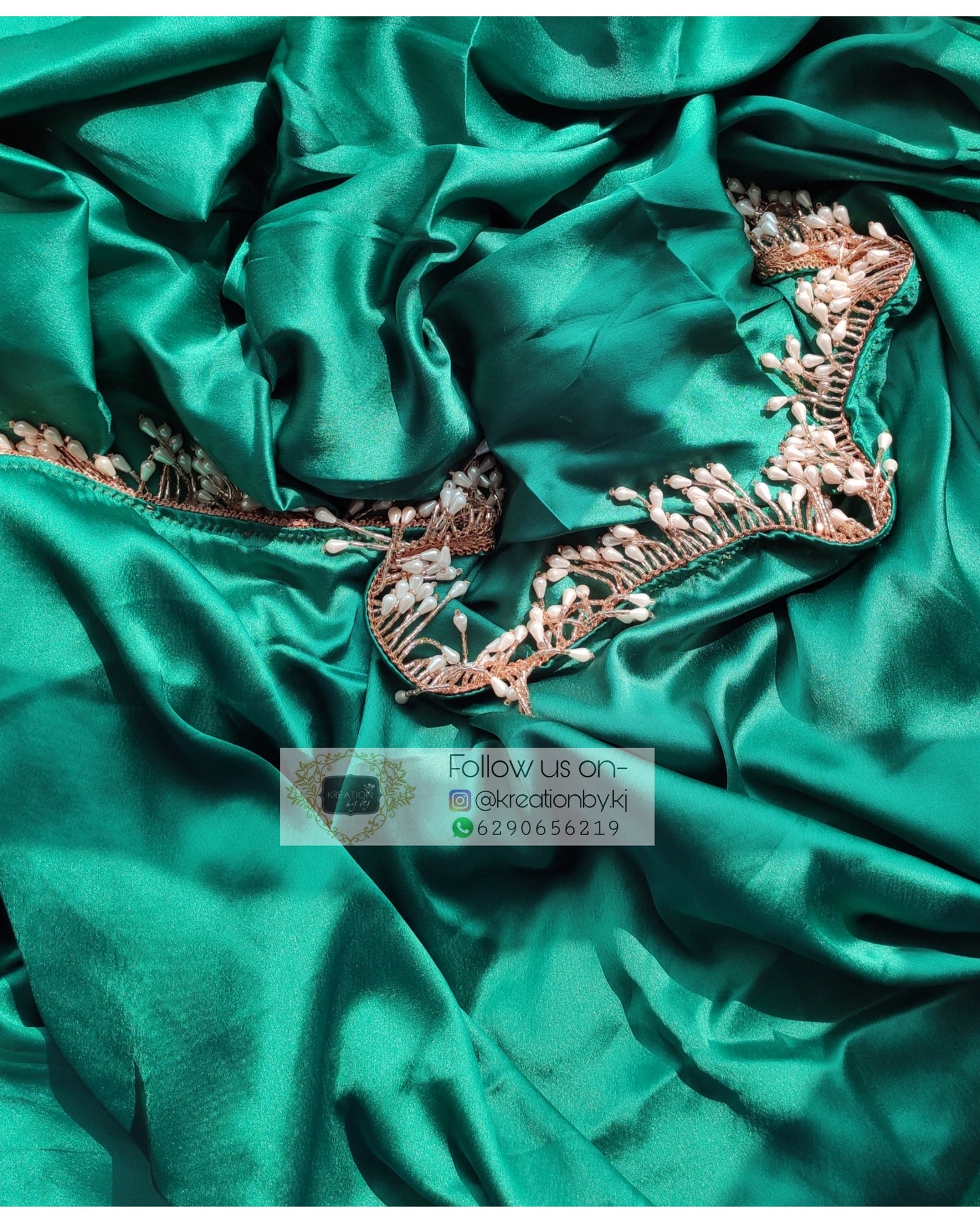 Jade Green Satin Silk Saree With Handmade Tassels On Pallu - kreationbykj