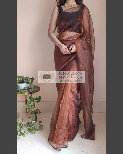 Copper Glass Tissue Saree - kreationbykj