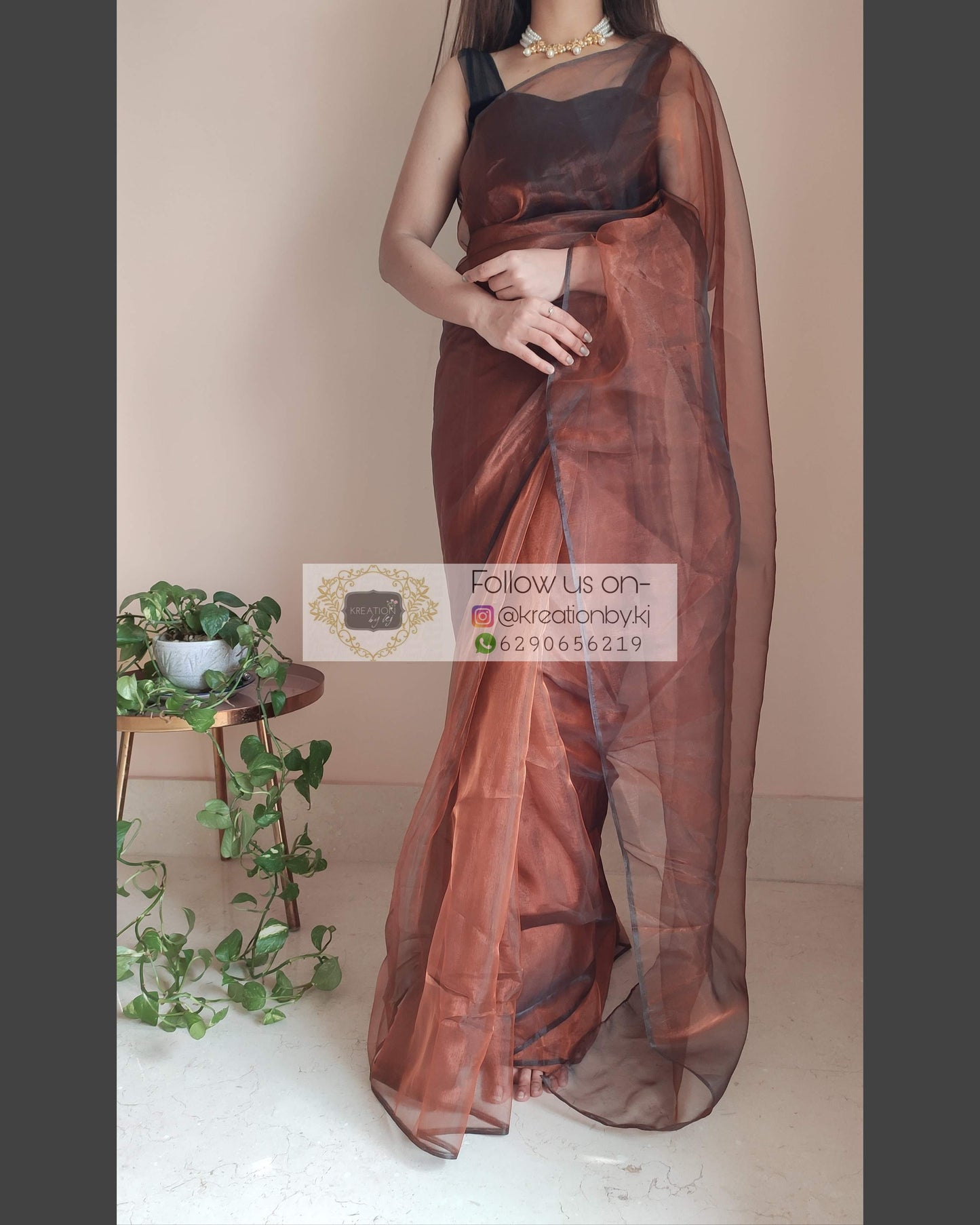 Copper Glass Tissue Saree - kreationbykj