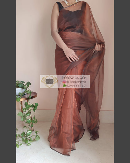 Copper Glass Tissue Saree - kreationbykj