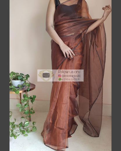 Copper Glass Tissue Saree - kreationbykj