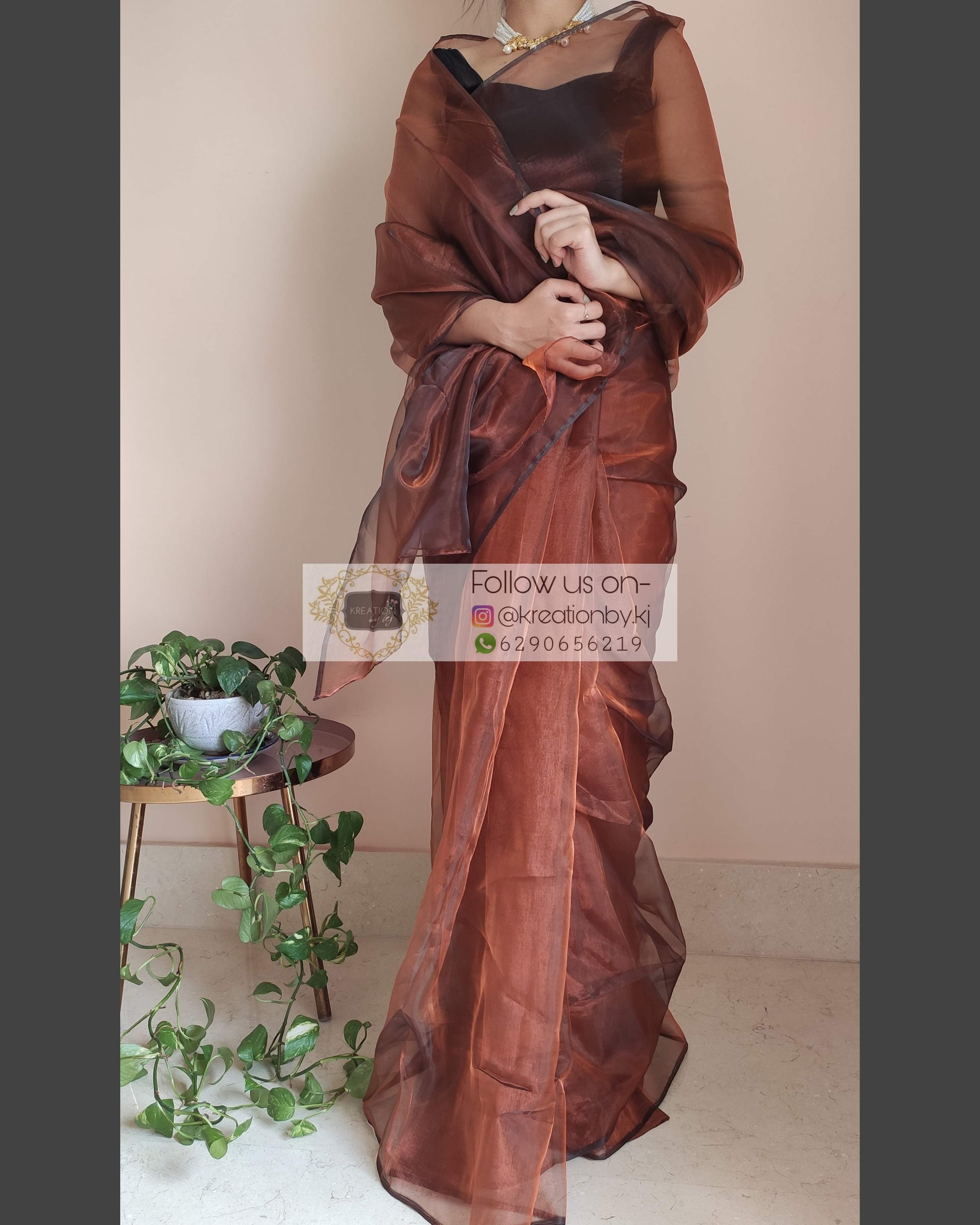 Copper Glass Tissue Saree - kreationbykj