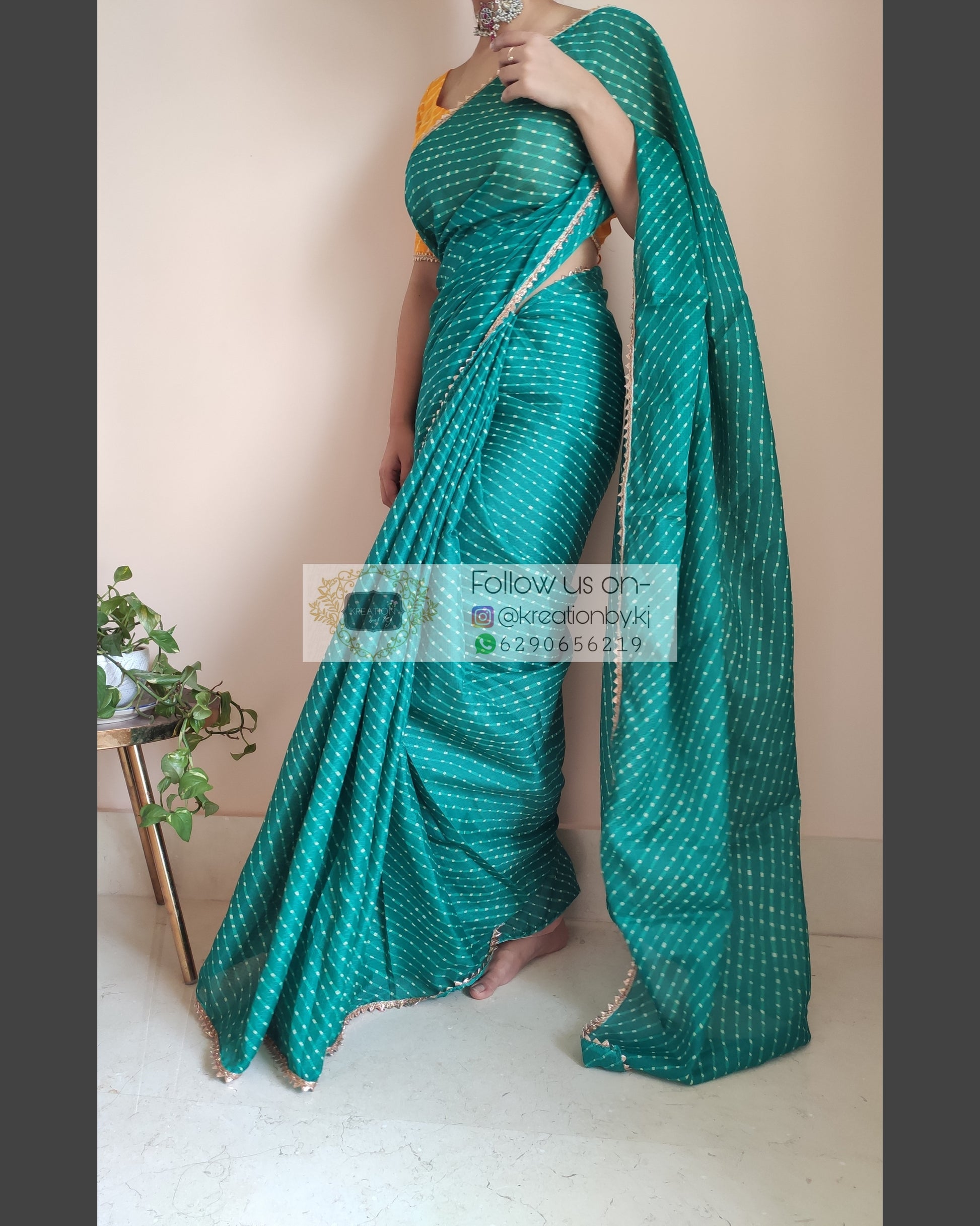 Green Kota Silk Leheriya Saree - kreationbykj