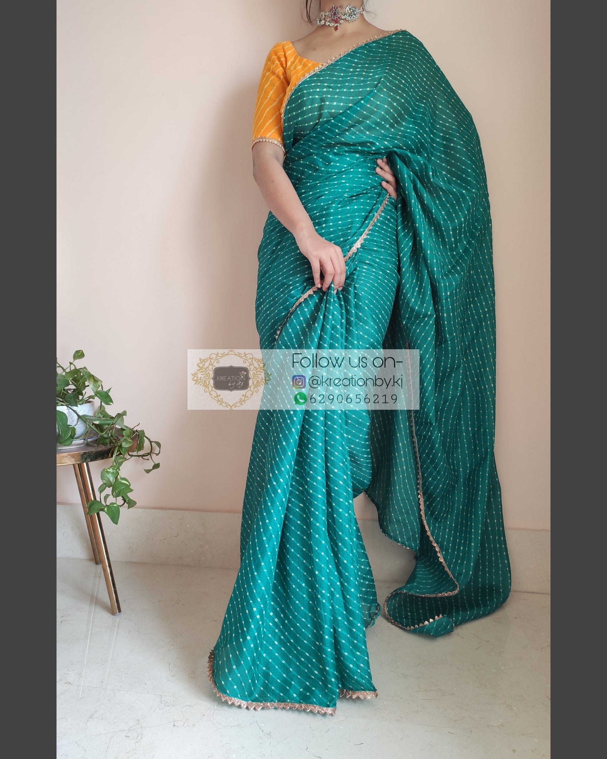 Green Kota Silk Leheriya Saree - kreationbykj