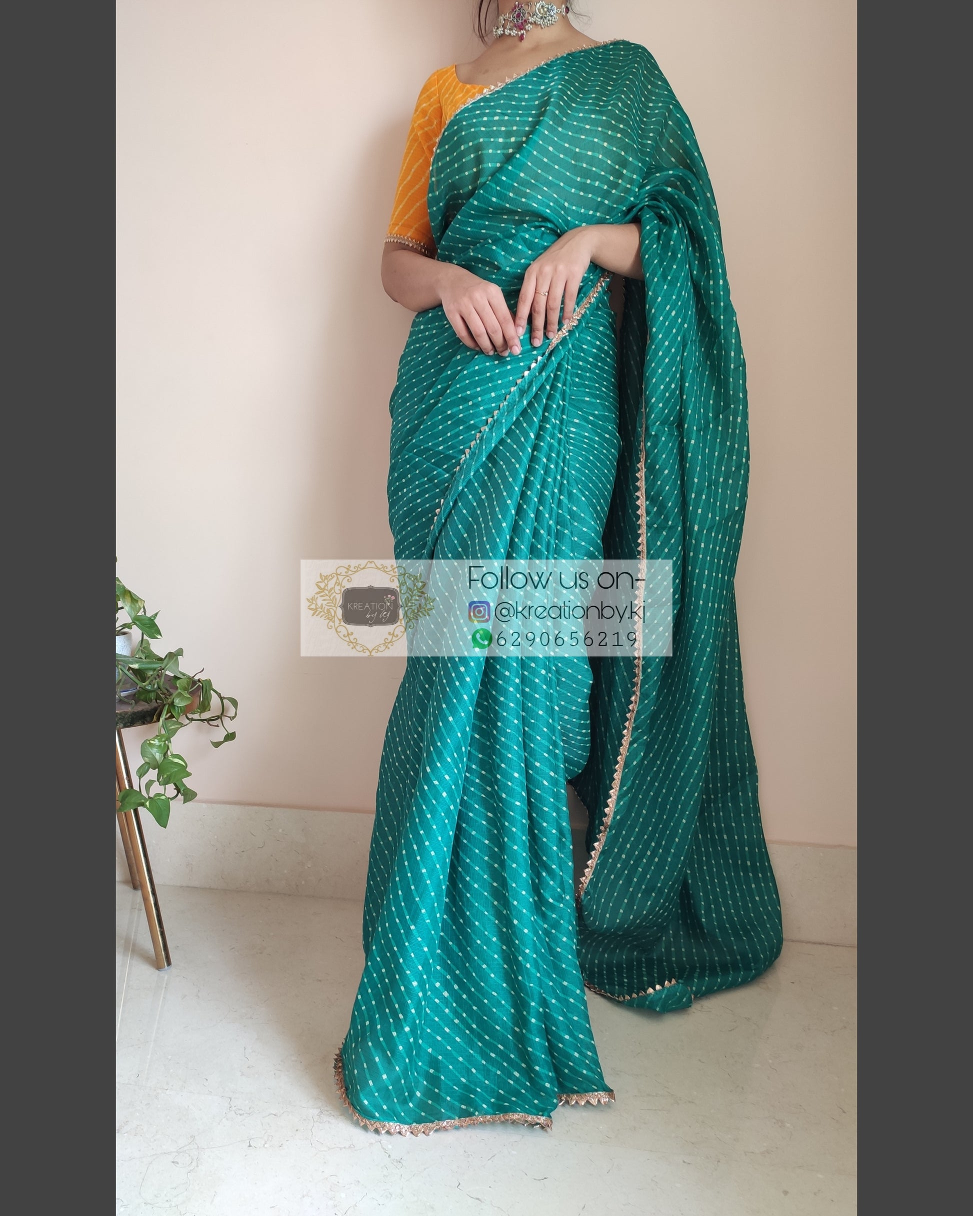 Green Kota Silk Leheriya Saree - kreationbykj