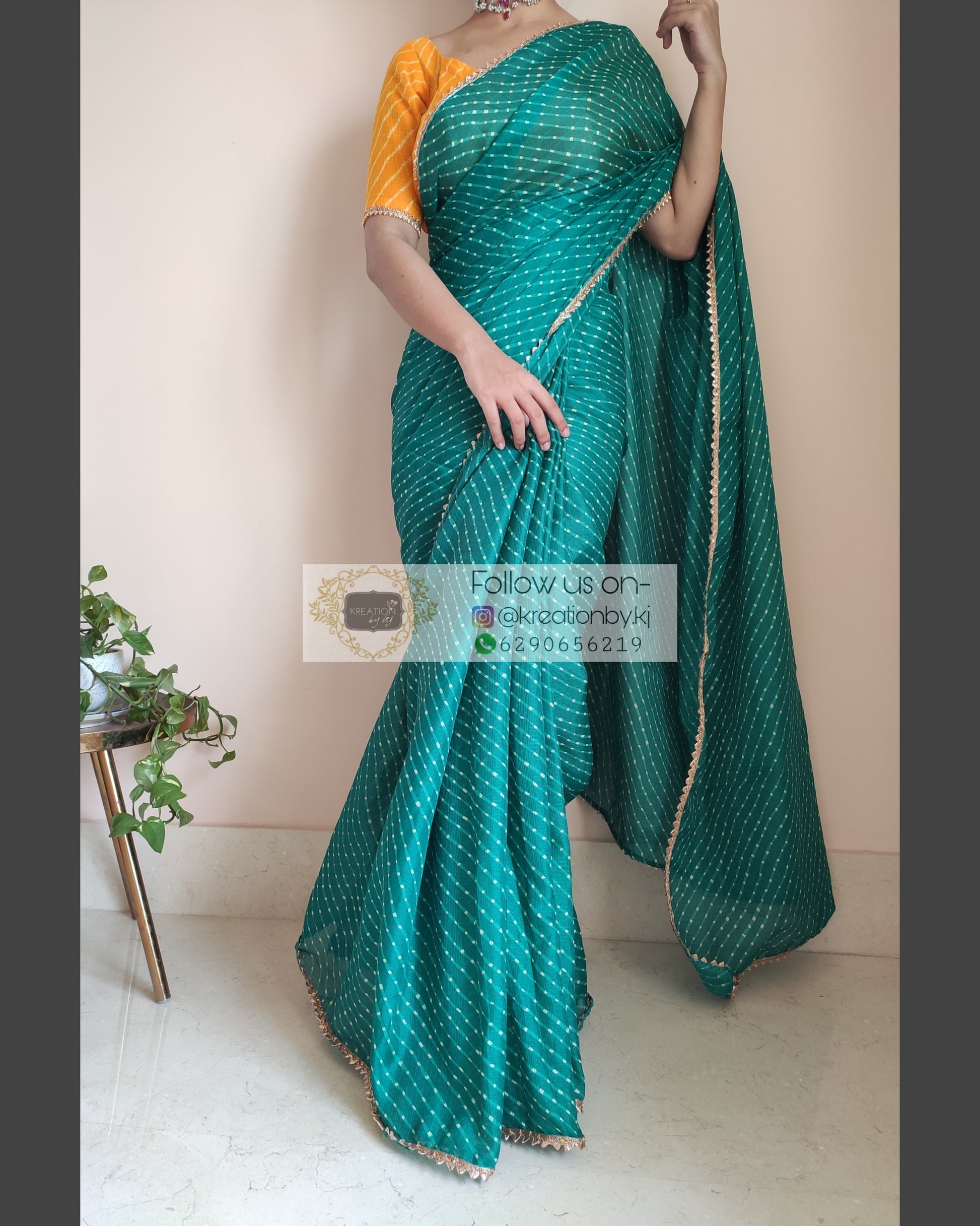 Green Kota Silk Leheriya Saree - kreationbykj