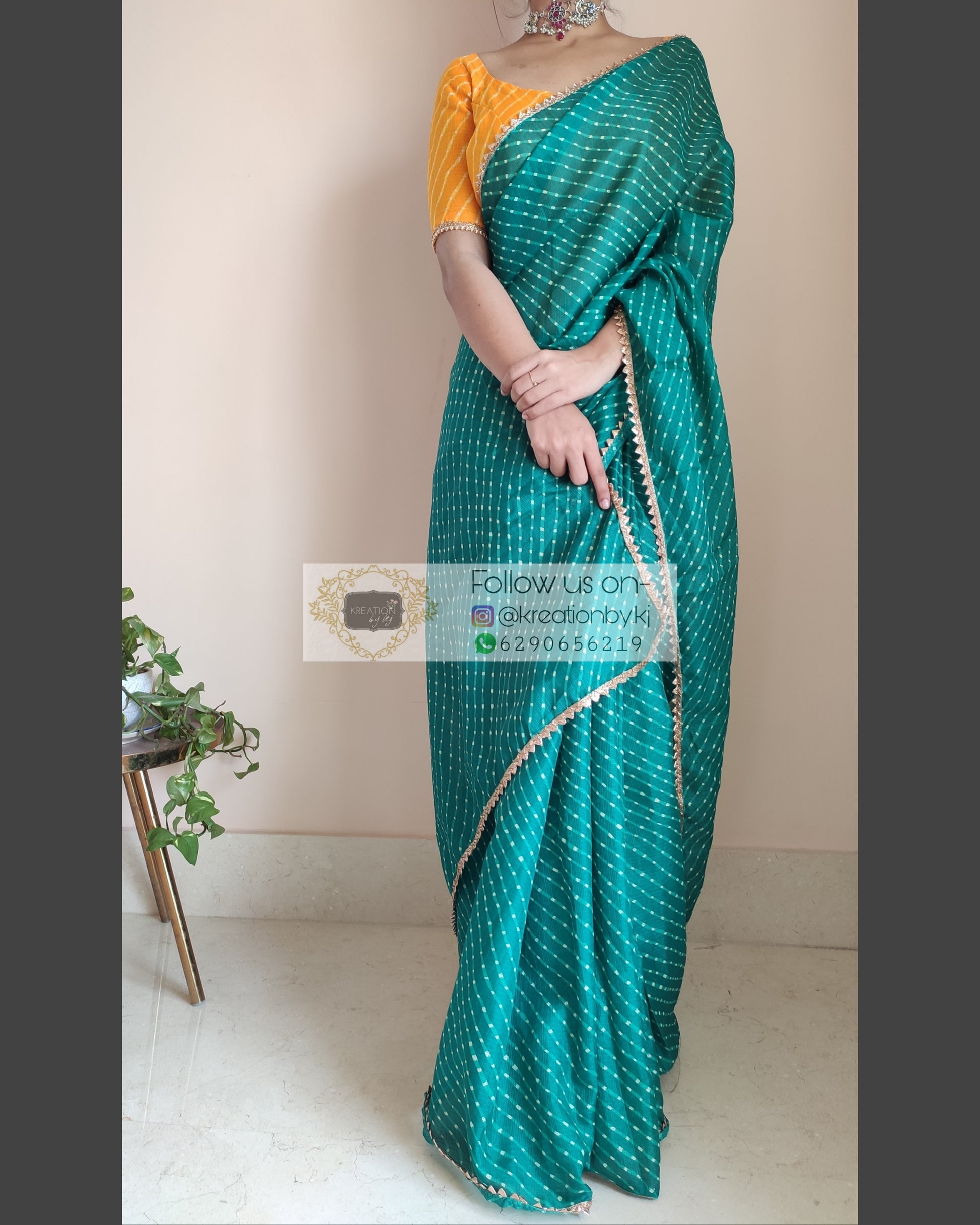 Green Kota Silk Leheriya Saree - kreationbykj