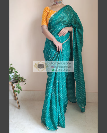 Green Kota Silk Leheriya Saree - kreationbykj