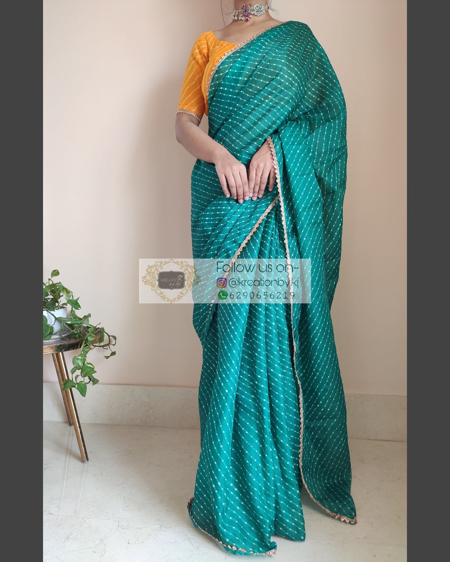 Green Kota Silk Leheriya Saree - kreationbykj