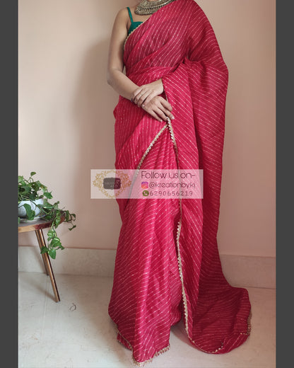 Red Kota Silk Leheriya Saree - kreationbykj