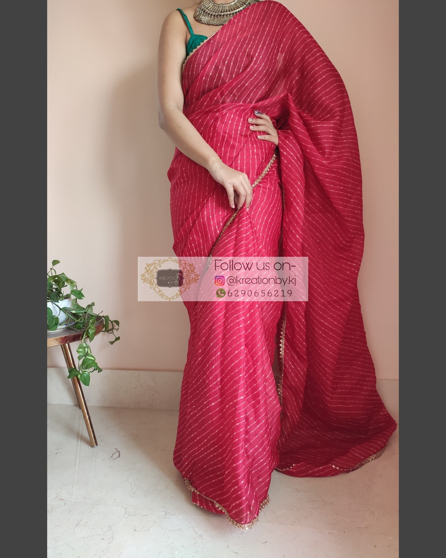 Red Kota Silk Leheriya Saree - kreationbykj