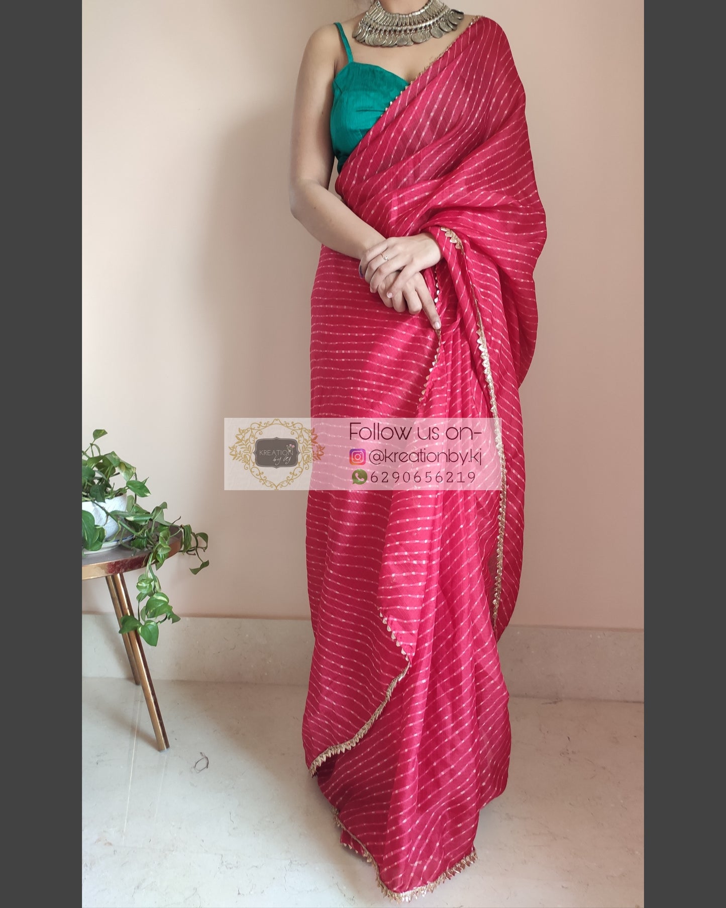 Red Kota Silk Leheriya Saree - kreationbykj