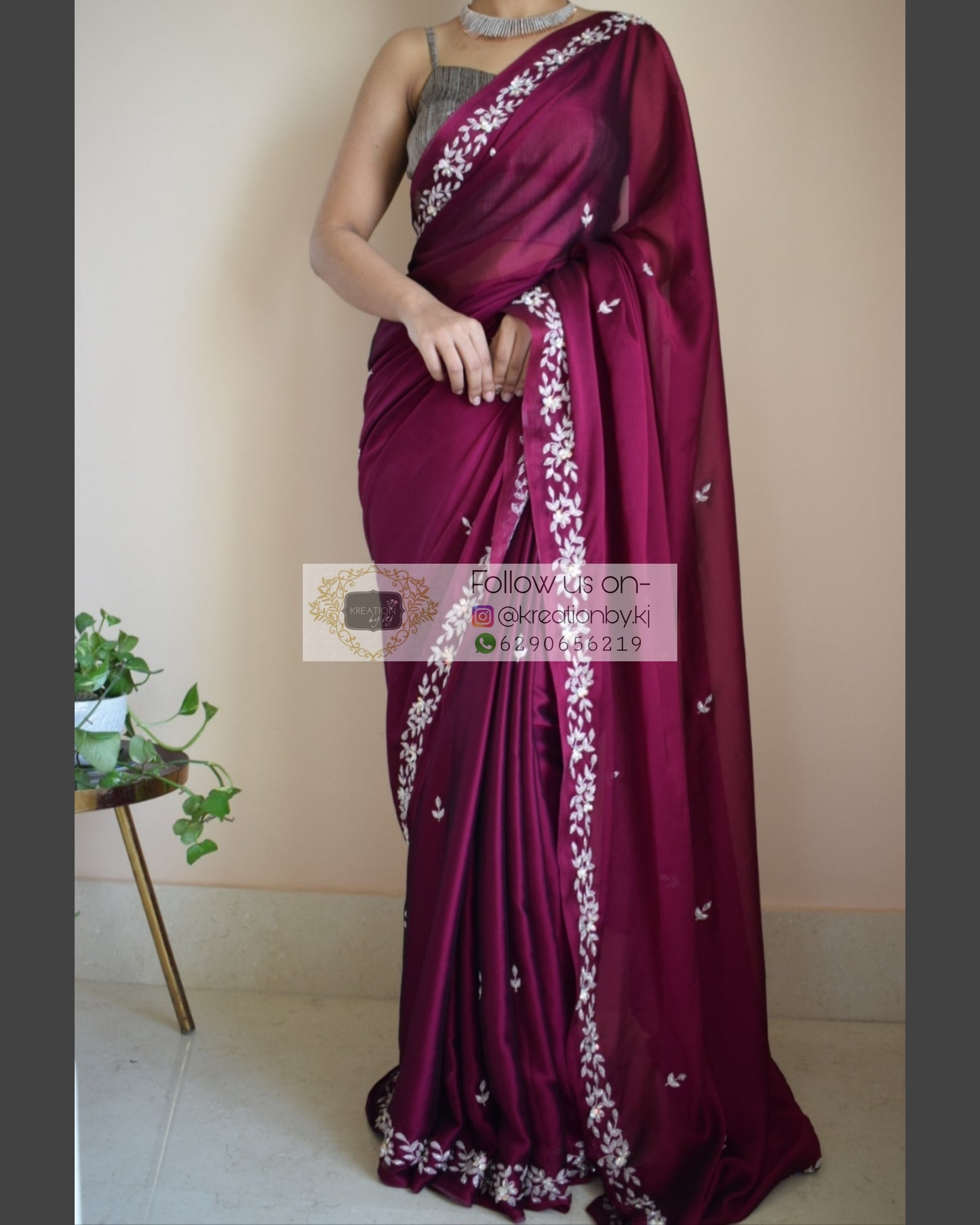 Wine Georgette Chandani Saree - kreationbykj