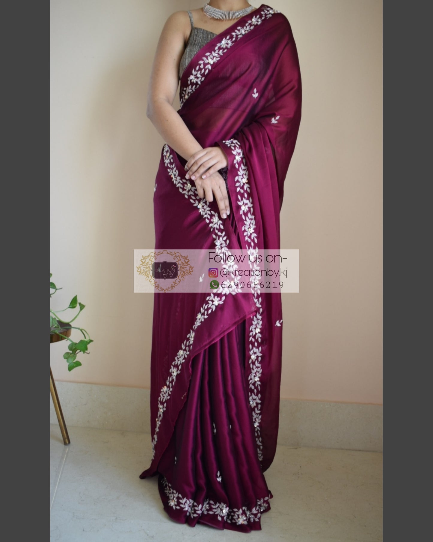 Wine Georgette Chandani Saree - kreationbykj