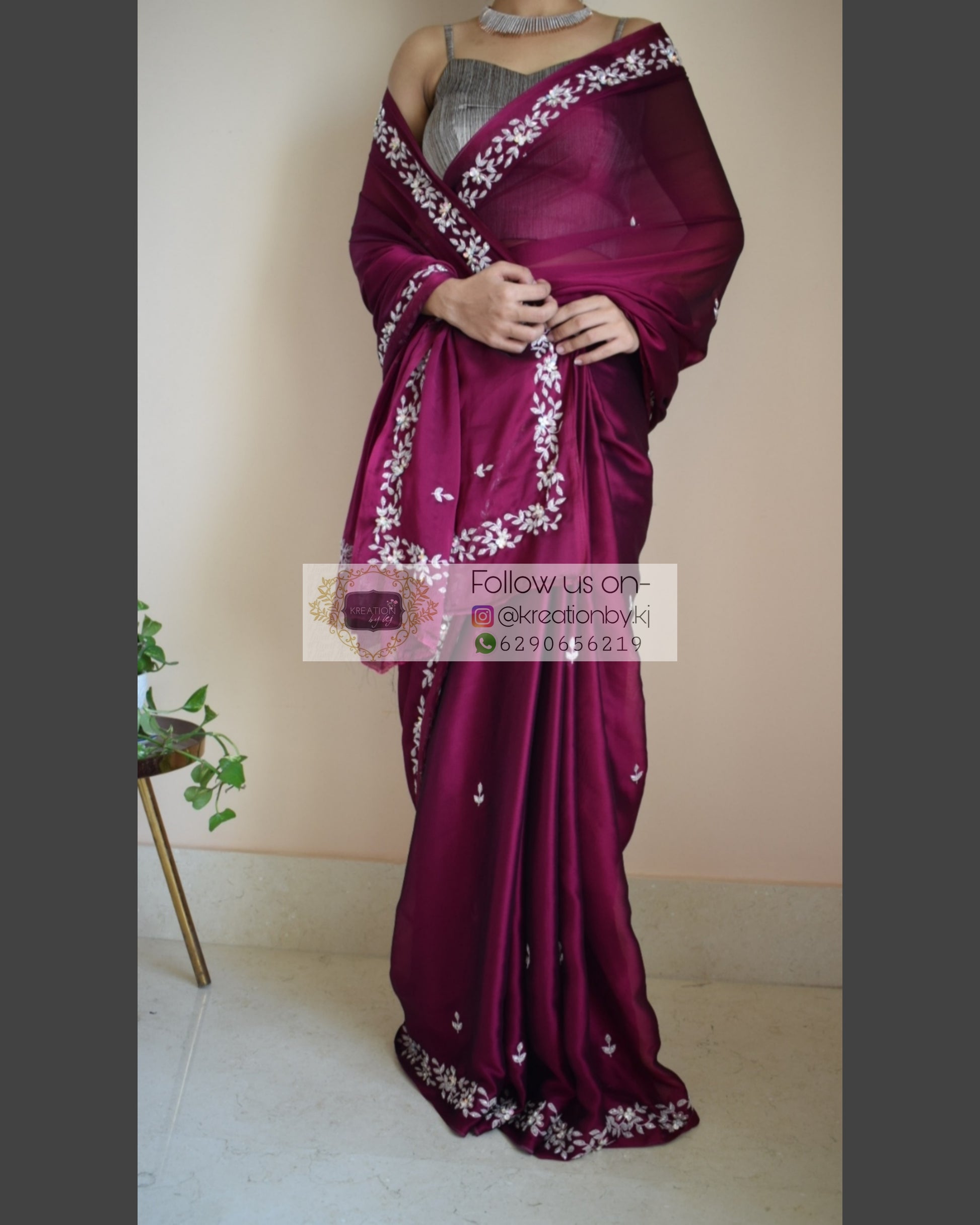 Wine Georgette Chandani Saree - kreationbykj