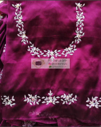 Wine Georgette Chandani Saree - kreationbykj