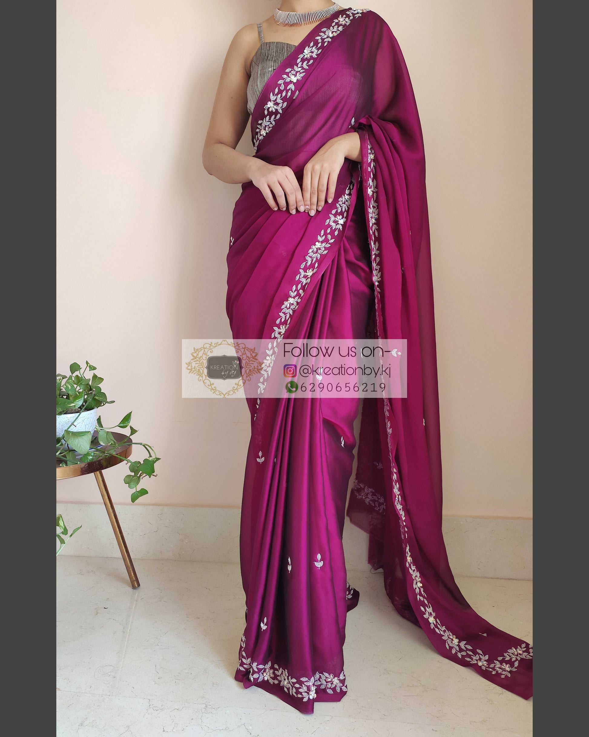 Wine Georgette Chandani Saree - kreationbykj