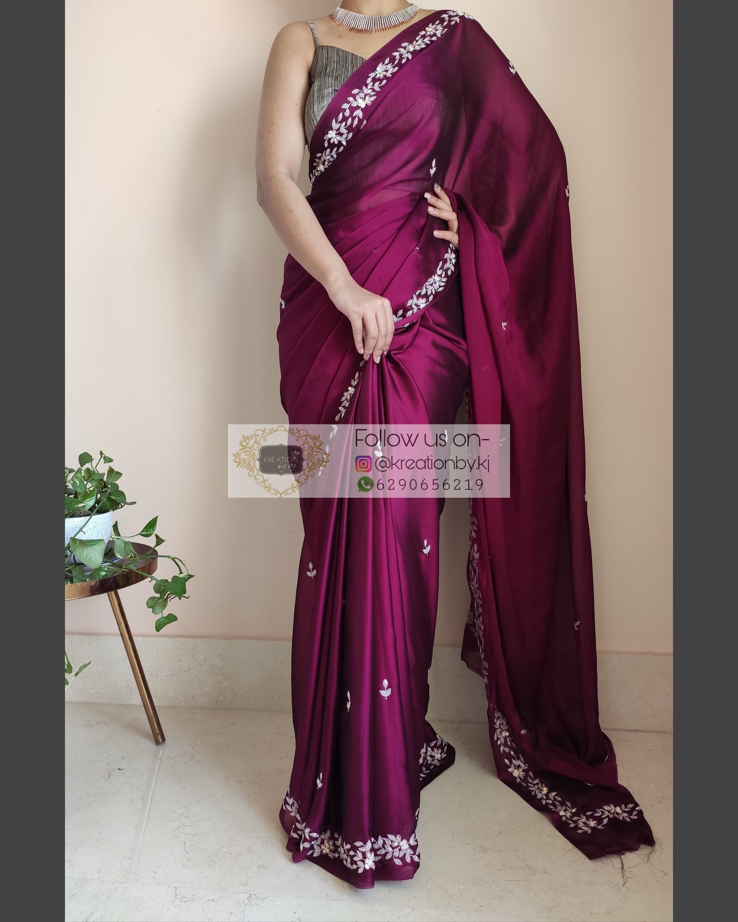 Wine Georgette Chandani Saree - kreationbykj