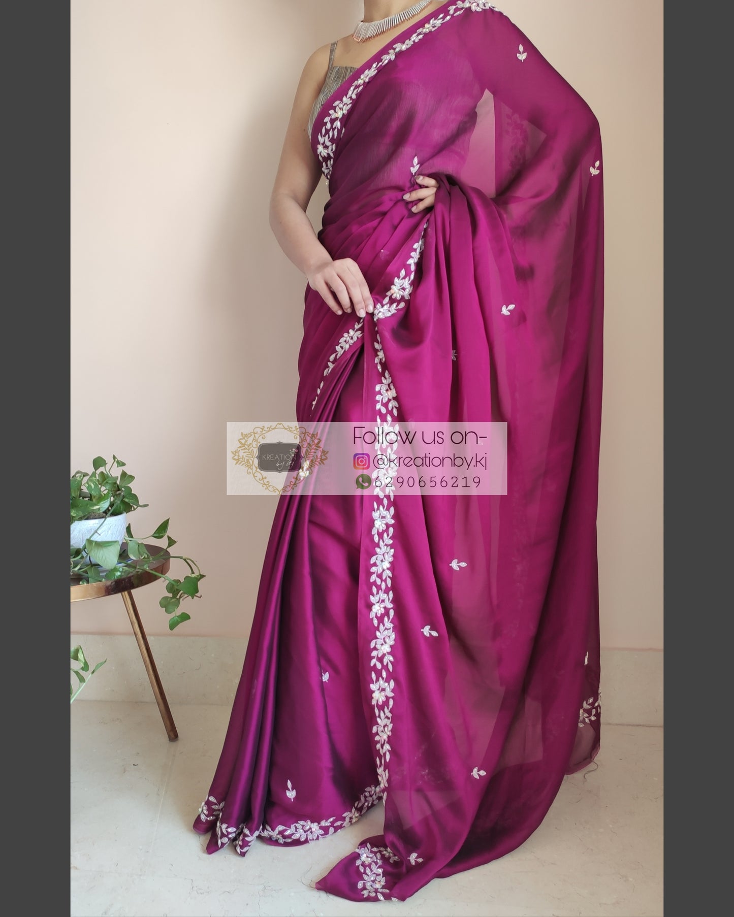 Wine Georgette Chandani Saree - kreationbykj