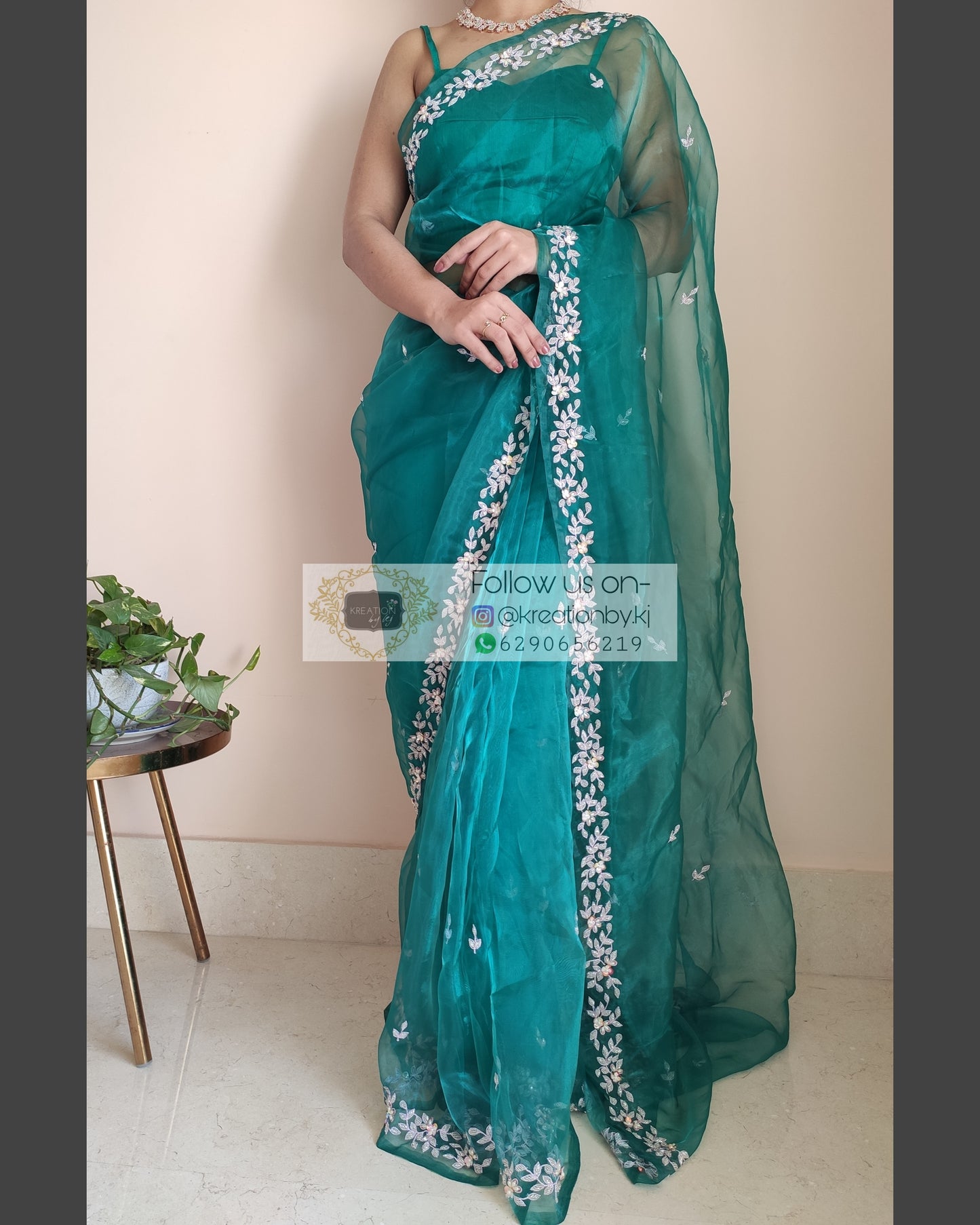 Teal Blue Chandani Saree - kreationbykj