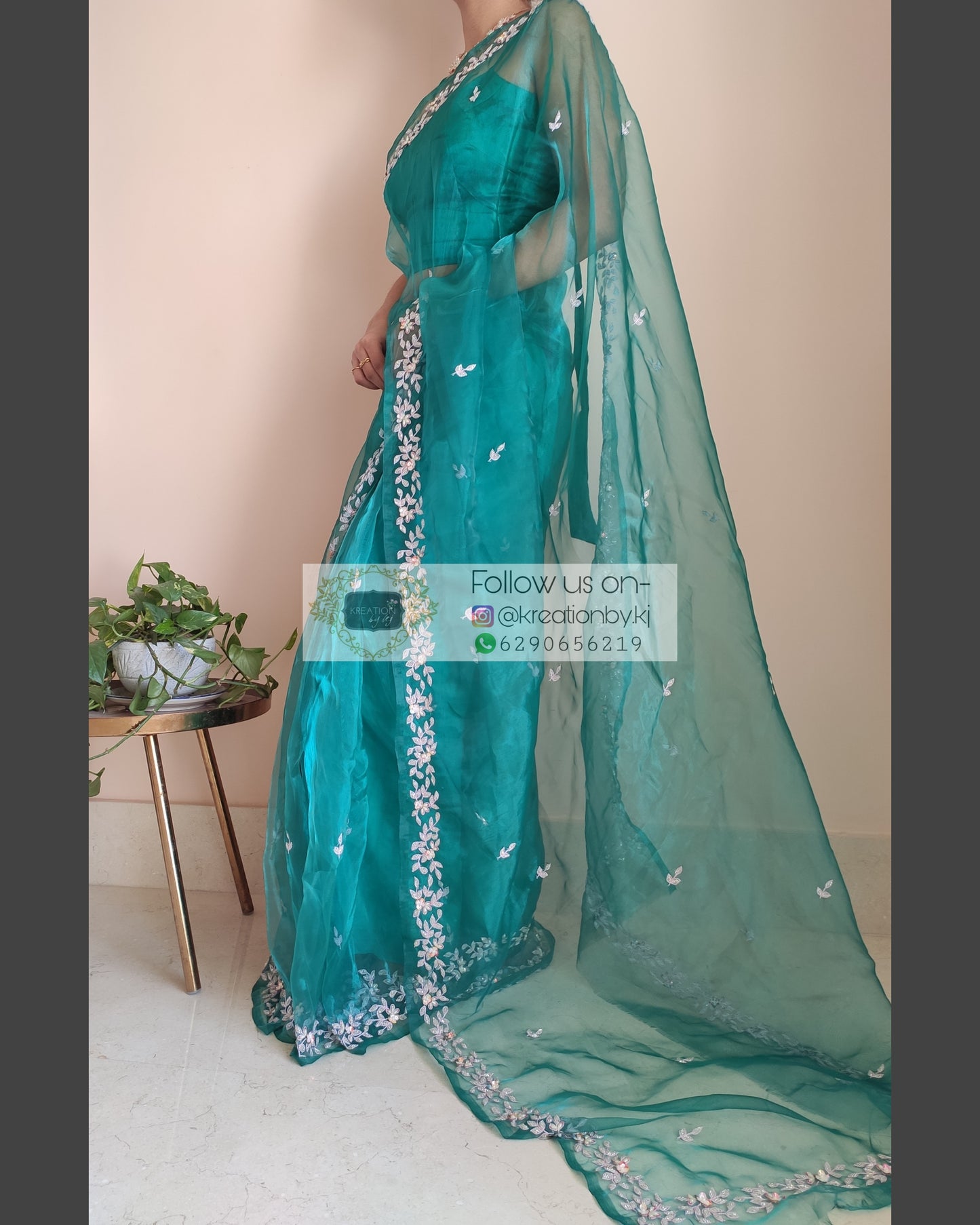 Teal Blue Chandani Saree - kreationbykj