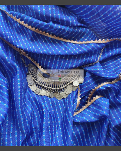 Blue Leheriya Kota Silk Saree - kreationbykj