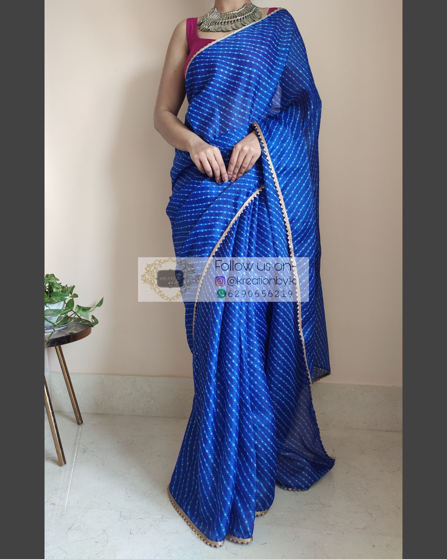 Blue Leheriya Kota Silk Saree - kreationbykj