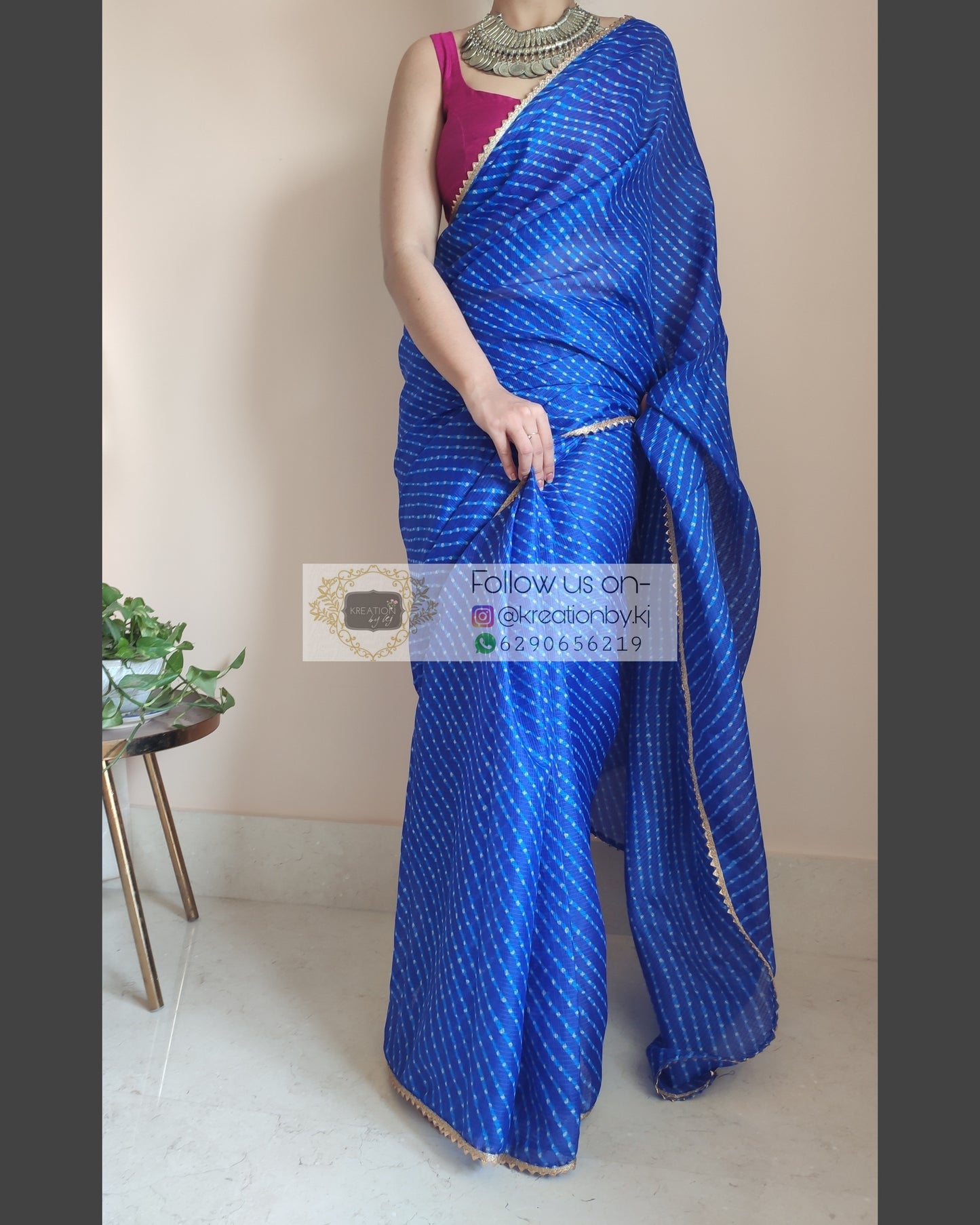 Blue Leheriya Kota Silk Saree - kreationbykj