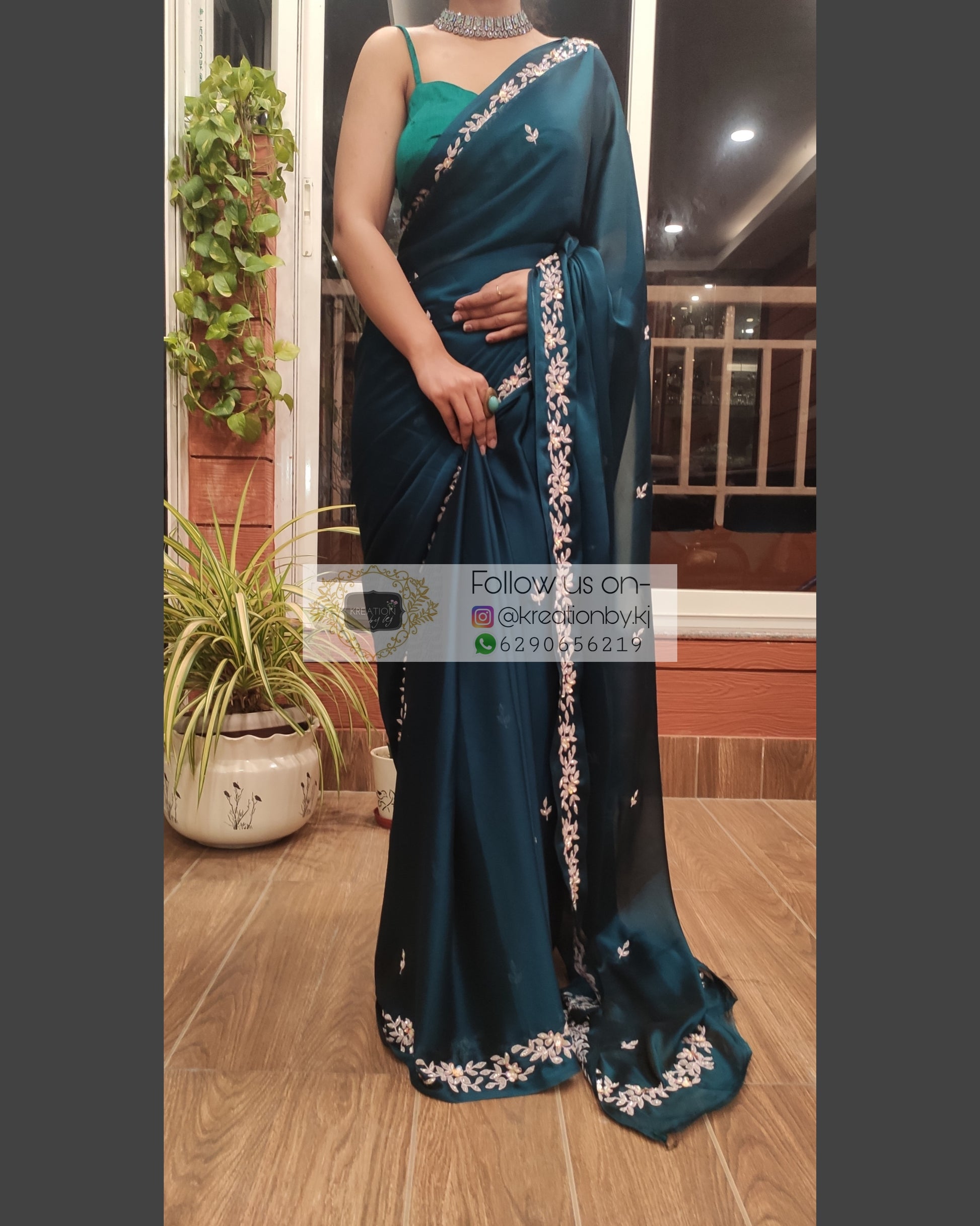 Peacock Blue Georgette Chandani Saree - kreationbykj