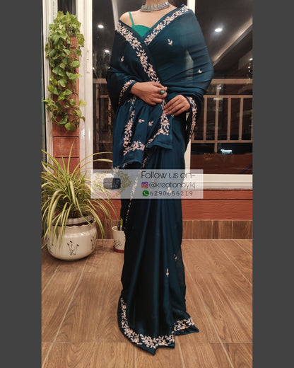 Peacock Blue Georgette Chandani Saree - kreationbykj