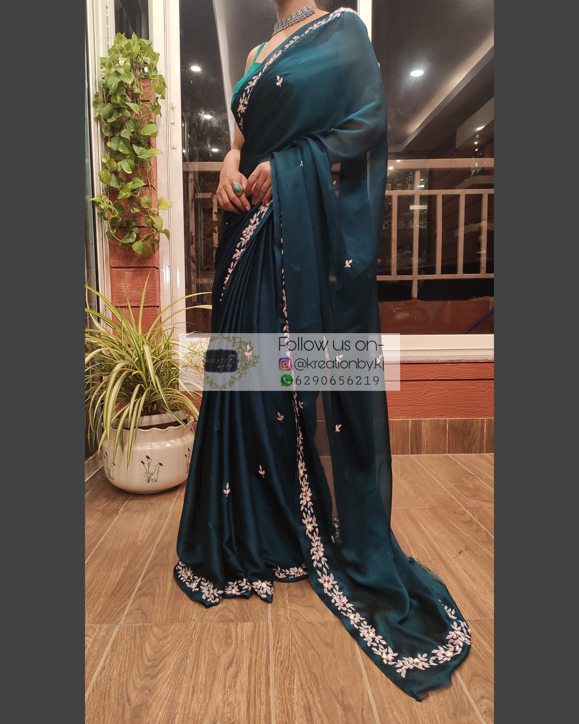 Peacock Blue Georgette Chandani Saree - kreationbykj