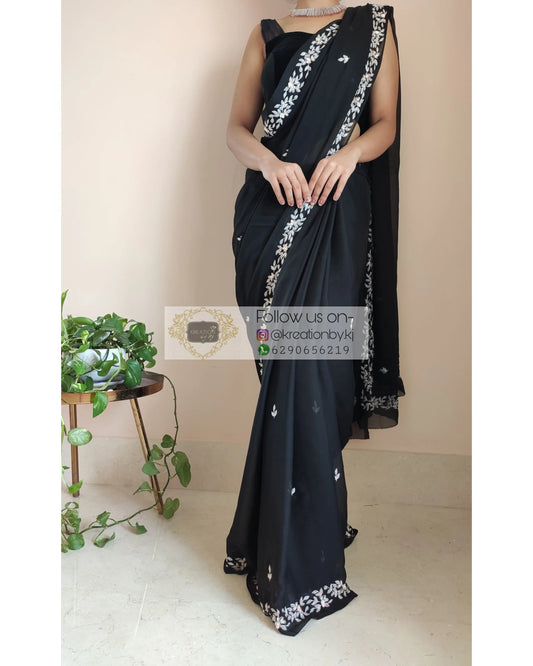 Black Georgette Chandani Saree - kreationbykj